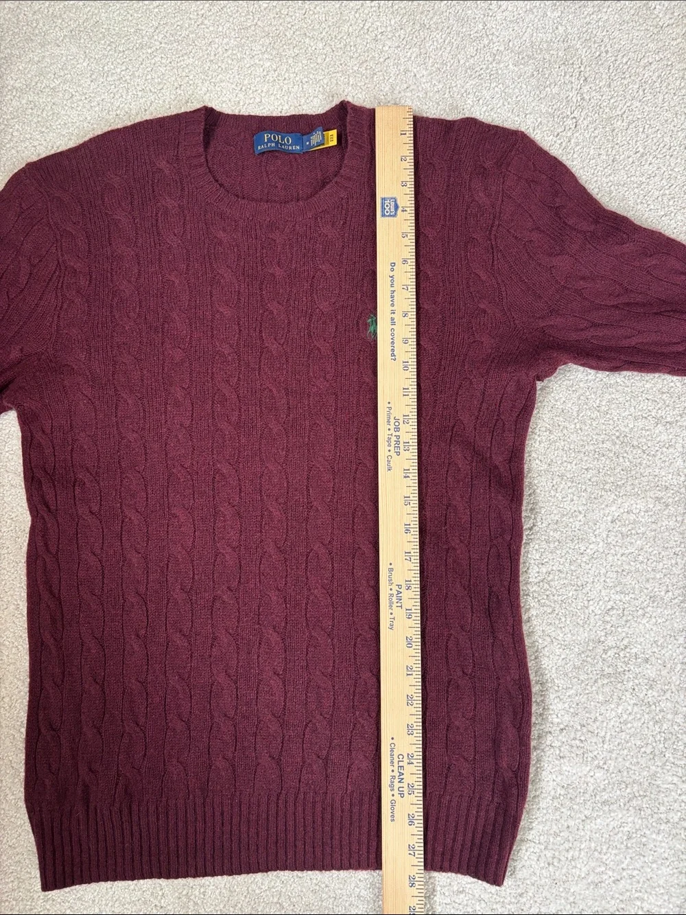 Polo Ralph Lauren Wool Cashmere Cable Knit Preppy Sweater Burgundy Mens Medium